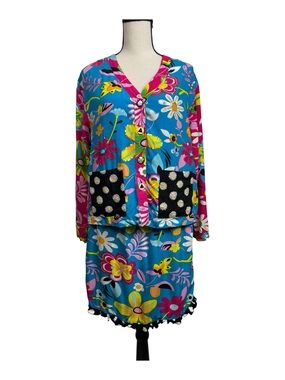 Vintage 80s? Vanity Rayon Long Sleeve Artsy Floral Print Two-Piece Skirt Set